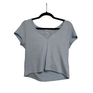 Aerie Light Blue Textured Baby Tee with Cutout Size Large
